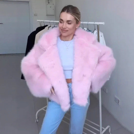 Damen Cropped Kunstpelz-Bomber mit voluminösem Hochflor Nord Taschen