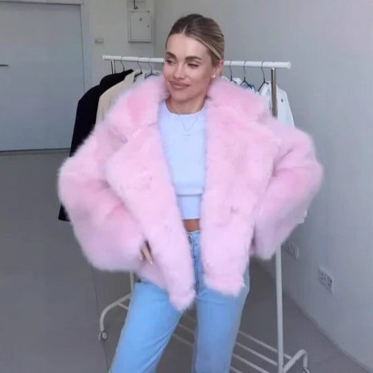 Damen Cropped Kunstpelz-Bomber mit voluminösem Hochflor Nord Taschen