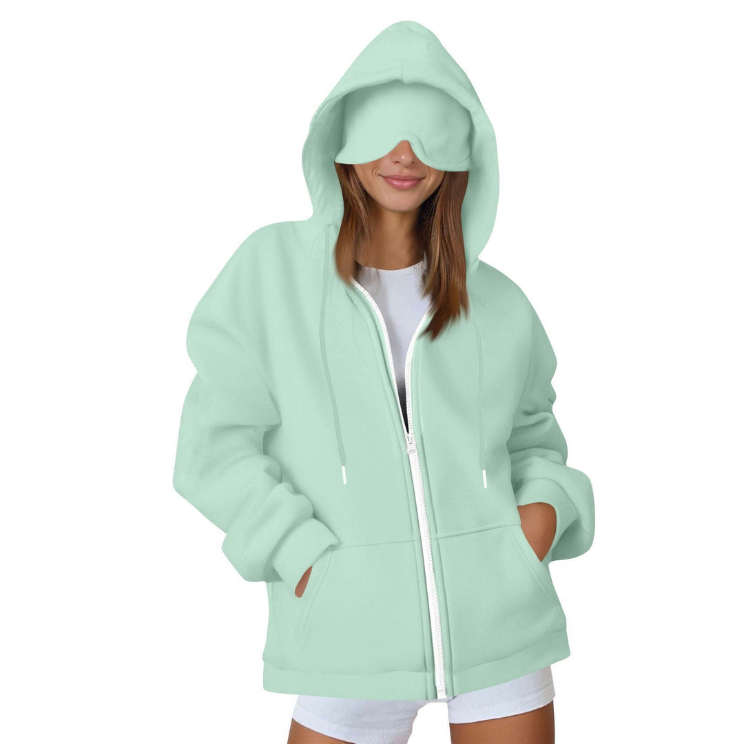 Damen Oversize-Kapuzenjacke mit integrierter Augenmaske und Reißverschluss Nord Taschen