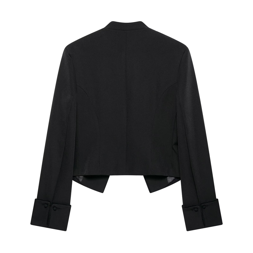 Damen Kurze militärinspirierte Bolerojacke mit Stehkragen und Zierkordeln Nord Taschen