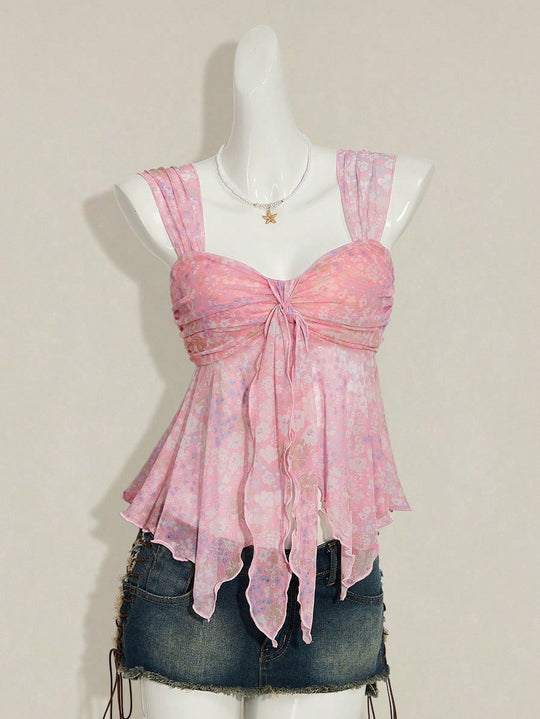 Damen charmante Bluse mit auffälligem V-Ausschnitt und verspieltem Design