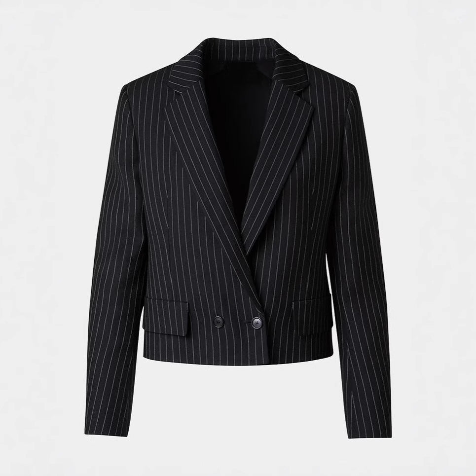 Damen Zweiteiliges Nadelstreifen‑Hosenanzug mit tailliertem Kurzblazer und weitem Palazzohosenbein Nord Taschen