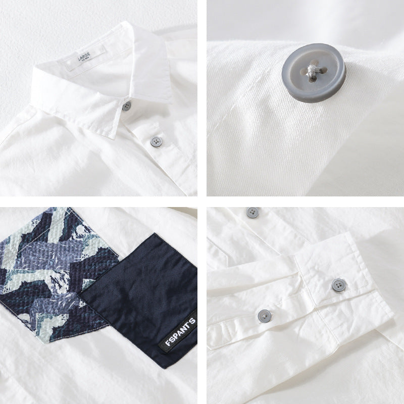 Herren Leichtes Baumwoll-Overshirt mit kontrastierter Patch-Brusttasche im Layering‑Stil Nord Taschen