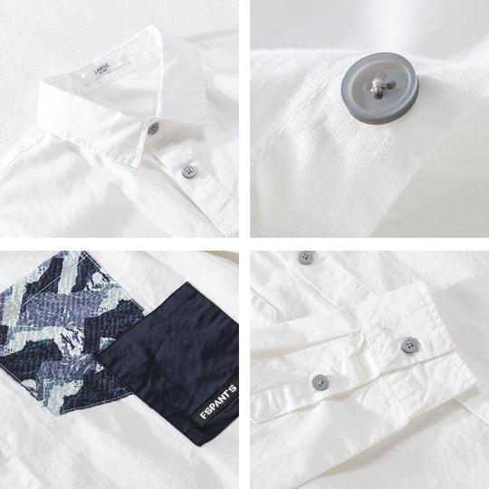 Herren Leichtes Baumwoll-Overshirt mit kontrastierter Patch-Brusttasche im Layering‑Stil Nord Taschen