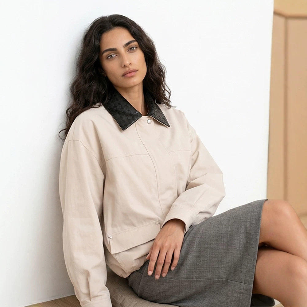 Damen Oversized-Übergangsjacke mit geflochtenem Kragen und aufgesetzten Klappentaschen Nord Taschen