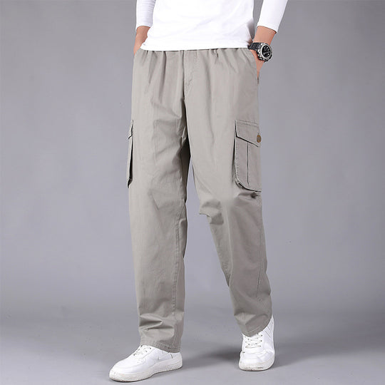 Herren Weite Cargo-Hose mit elastischem Tunnelzugbund, aufgesetzten Klappentaschen & geradem Bein Nord Taschen