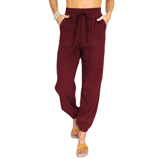 Damen Leichte Leinen-Joggerhose mit Tunnelzug, aufgesetzten Taschen und elastischen Bündchen Nord Taschen