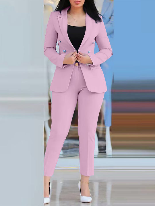 Damen Taillierter Zweiteiler-Blazer mit Slim-Fit Hose im Business-Stil Nord Taschen