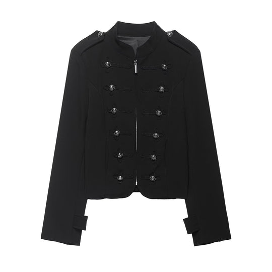 Damen Militärisch inspirierte Kurzjacke mit Stehkragen, Zierkordeln und Schulterklappen Nord Taschen