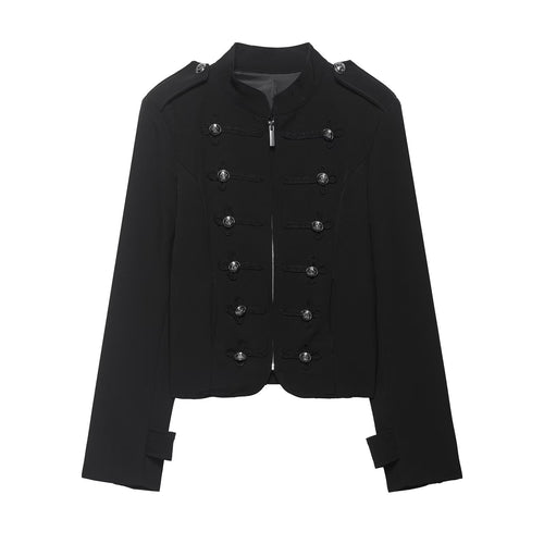 Damen Militärisch inspirierte Kurzjacke mit Stehkragen, Zierkordeln und Schulterklappen Nord Taschen