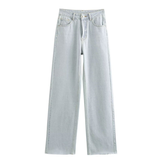 Damen hochtaillierte Wide-Leg-Jeans mit weitem Bein und Vintage-Waschung Nord Taschen
