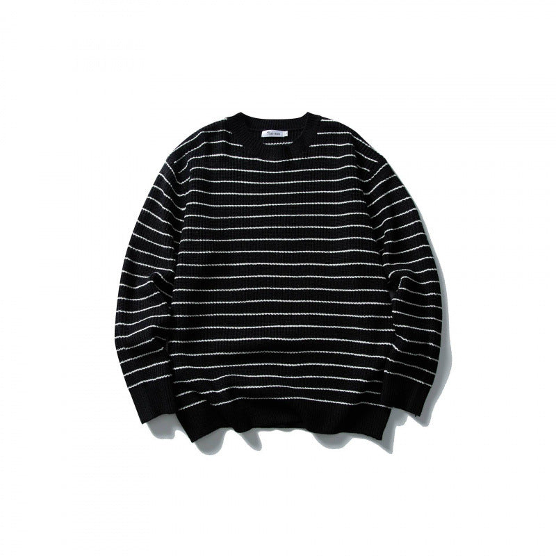 Unisex Oversize Streifen-Strickpullover mit Rundhalsausschnitt und geripptem Saum Nord Taschen