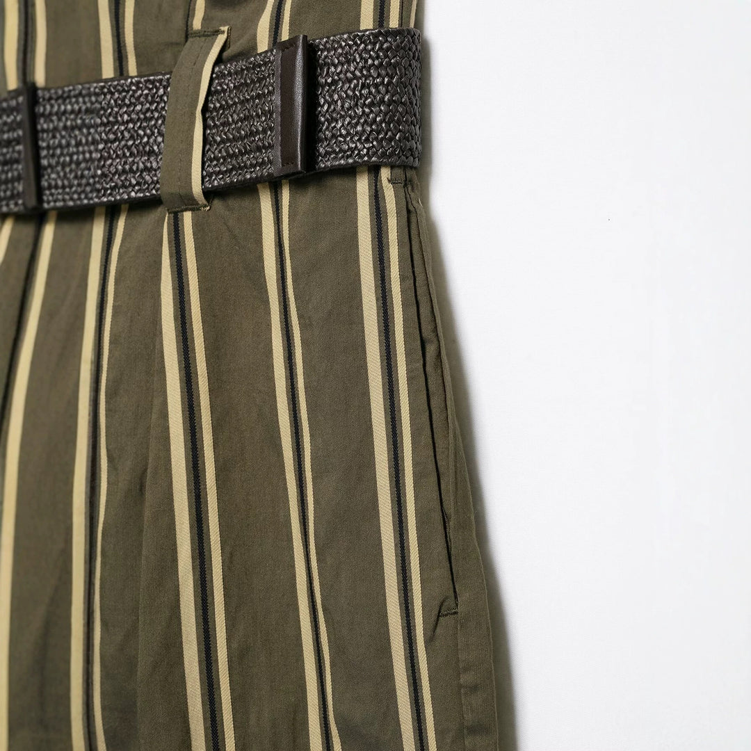 Damen Hochtaillierte weite Hose mit vertikalem Streifenmuster und Taillengürtel Nord Taschen