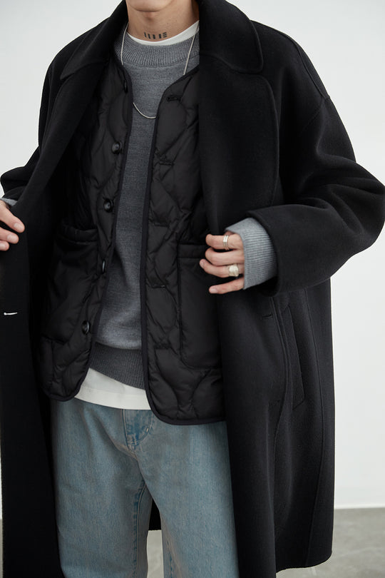 Herren Oversized Wollmantel mit Doppelreiher und Reverskragen Nord Taschen