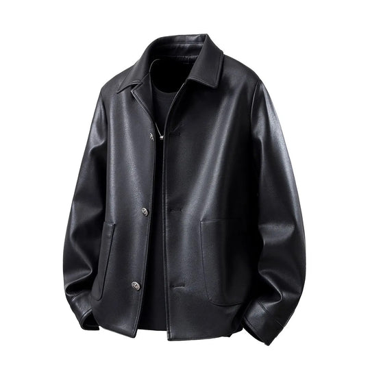 Herren Minimalistische Kunstleder-Überhemdjacke mit feiner Narbung, Metallknöpfen & geradem Schnitt Nord Taschen