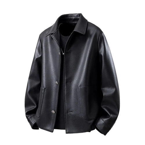 Herren Minimalistische Kunstleder-Überhemdjacke mit feiner Narbung, Metallknöpfen & geradem Schnitt Nord Taschen
