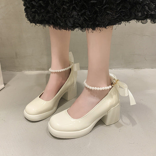 Damen Elegante Plateau-Pumps mit Perlen- und Schleifenverzierung