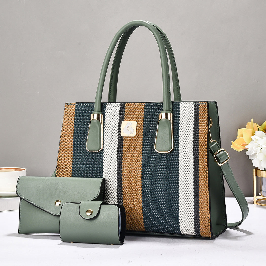 Damen elegante Schultertasche im gestreiften Design mit praktischer Mini-Clutch Nord Taschen