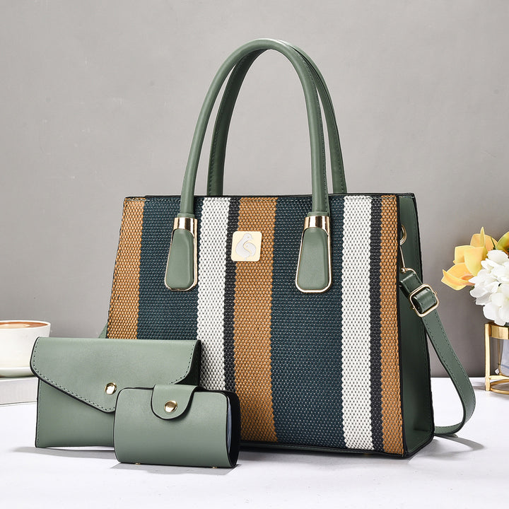 Damen elegante Schultertasche im gestreiften Design mit praktischer Mini-Clutch Nord Taschen