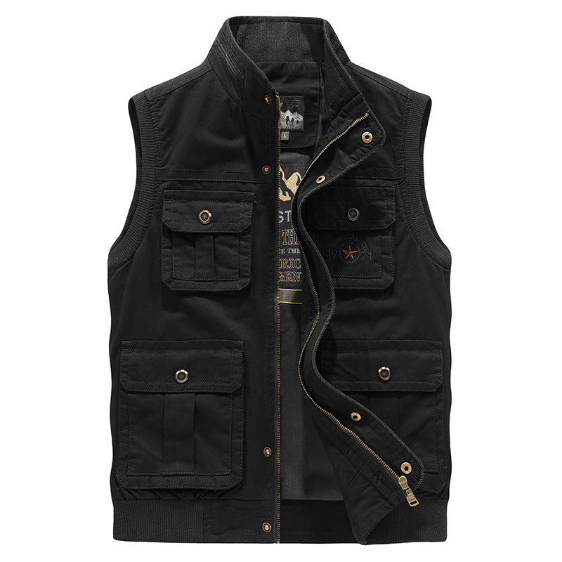 Herren Multifunktionale Canvas-Weste mit Mehrere Außentaschen und Stehkragen Nord Taschen