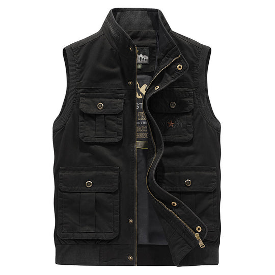 Herren Multifunktionale Canvas-Weste mit Mehrere Außentaschen und Stehkragen Nord Taschen