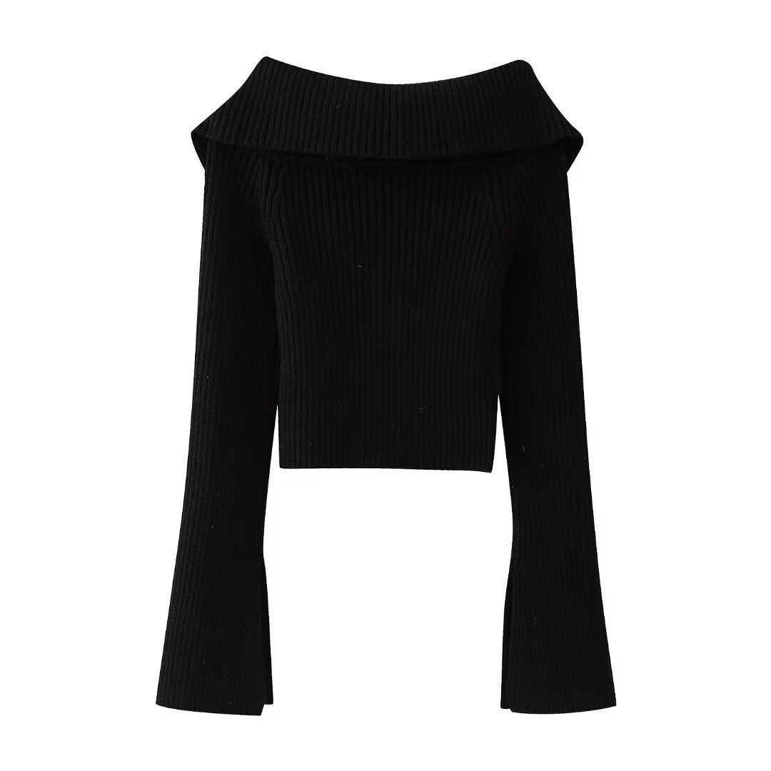 Damen Kurz geschnittene Rippenstrick-Jacke mit weitem Carmenkragen und durchgehendem Reißverschluss Nord Taschen