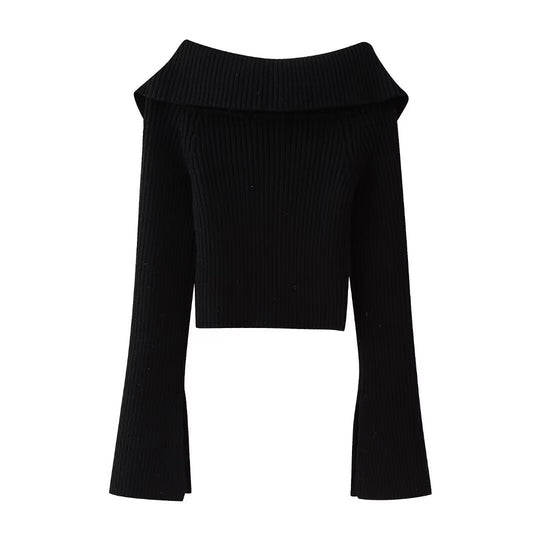 Damen Kurz geschnittene Rippenstrick-Jacke mit weitem Carmenkragen und durchgehendem Reißverschluss Nord Taschen
