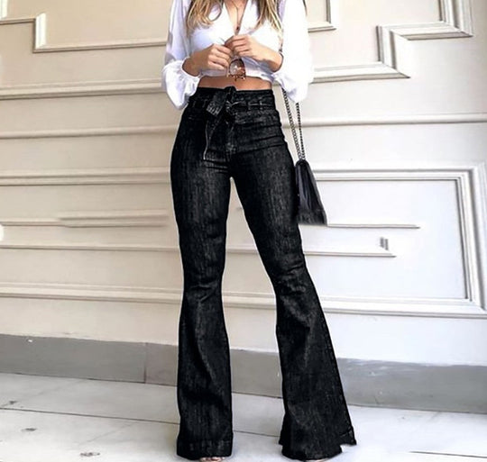Damen Schlagjeans mit hohem Bund und weitem Bein