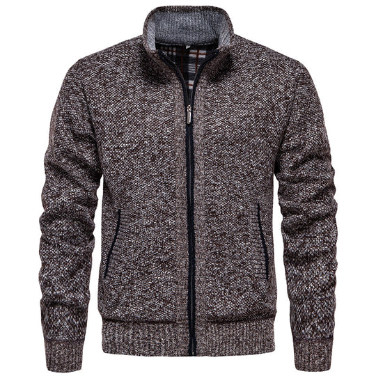 Herren strukturierter Strickcardigan mit durchgehendem Reißverschluss und kontrastgefüttertem Stehkragen Nord Taschen