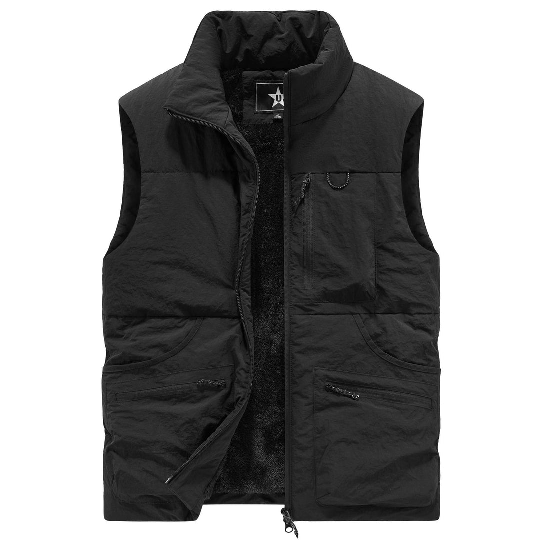 Herren Ärmellose Utility-Steppweste mit Teddyfutter und hohem Kragen Nord Taschen