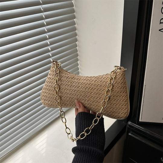 Damen Umhängetasche mit strukturiertem Web-Design und goldener Kettenschnalle Nord Taschen