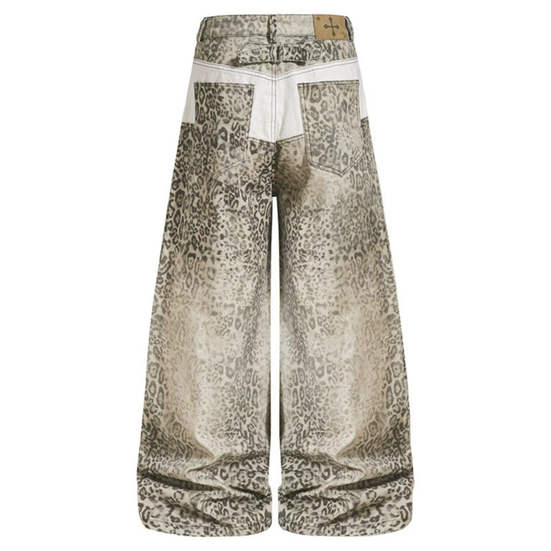 Damen Hochtaillierte Balloon-Jeans im Animalprint mit weitem Culotte‑Schnitt und Knopfleiste Nord Taschen