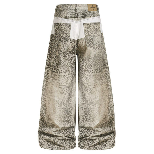 Damen Hochtaillierte Balloon-Jeans im Animalprint mit weitem Culotte‑Schnitt und Knopfleiste Nord Taschen