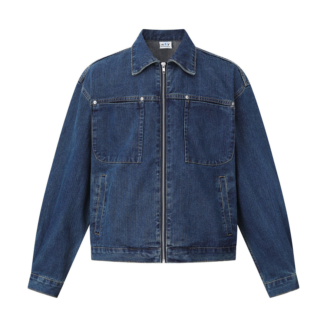 Unisex kastig geschnittene Denim‑Blousonjacke mit durchgehendem Reißverschluss Nord Taschen