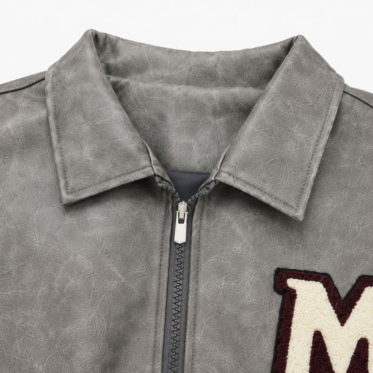 Herren Varsity-Bomberjacke im Vintage-Lederlook mit Chenille-Emblem Nord Taschen
