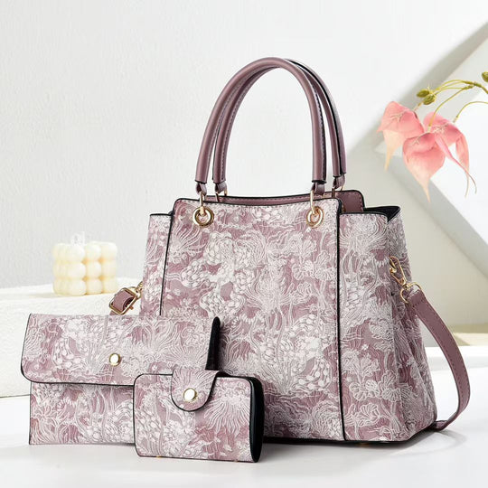 Damen elegante Handtasche mit floralem Muster und passendem Zubehör Nord Taschen