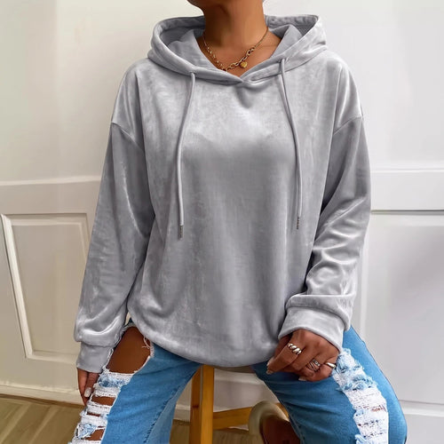 Damen Oversize Samt-Hoodie mit Kordelzug und Drop-Shoulder Nord Taschen