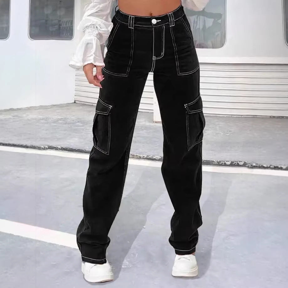 Damen Cargo-Hose mit weitem Bein, hoher Taille und Utility-Taschen Nord Taschen