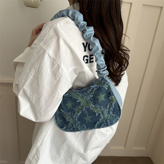 Damen Umhängetasche mit floralem Denim-Design und raffinierten Knotenakzenten Nord Taschen