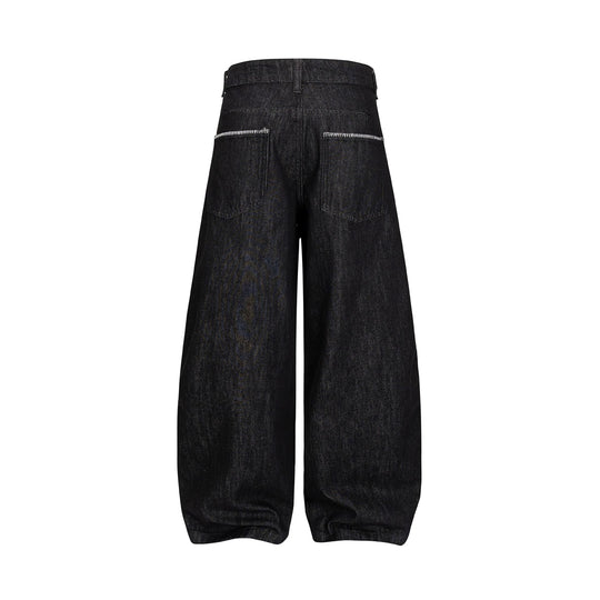 Damen Weite Denim-Hose im Culotte-Style mit hohem Bund und elastischem Saum Nord Taschen
