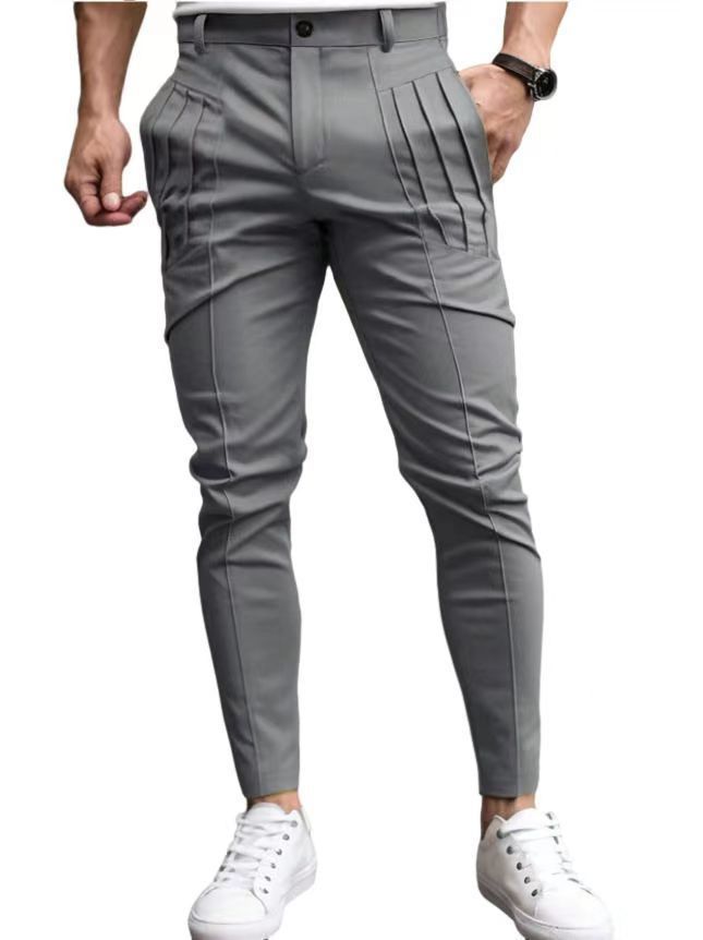 Herren schmale Bundfalten-Chino mit dekorativen Längsfalten und tapered Bein Nord Taschen