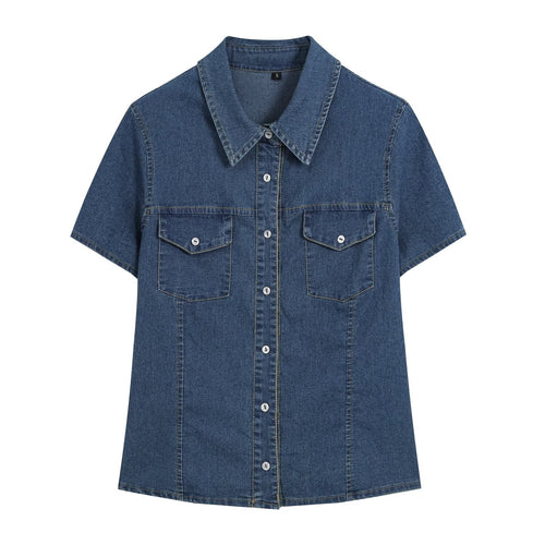 Damen Kurzärmeliges Denim-Hemdkleid mit durchgehender Knopfleiste und Brustklappentaschen Nord Taschen