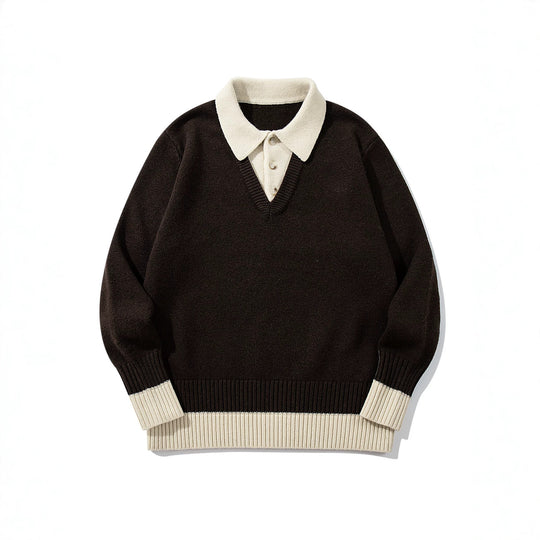 Herren Polokragen-Strickpullover mit Knopfleiste und kontrastierten Bündchen Nord Taschen