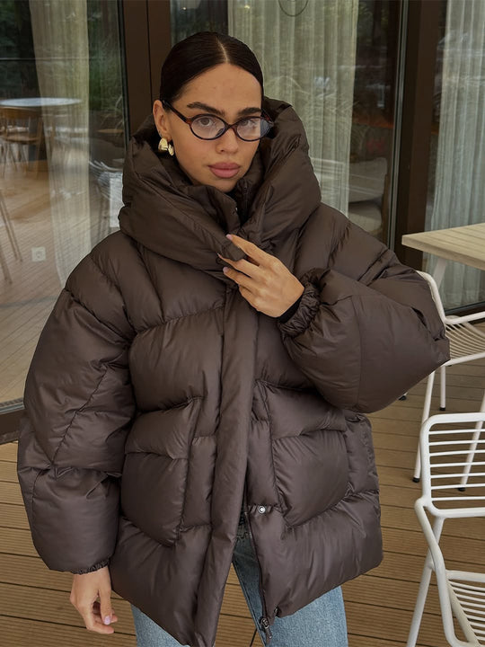 Damen Oversize Steppjacke mit hohem Schalkragen und wattierter Füllung Nord Taschen
