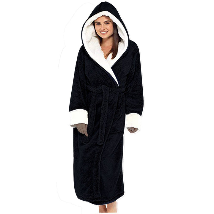 Damen Kuscheliger Fleece-Morgenmantel mit Kapuze und Gürtel Nord Taschen