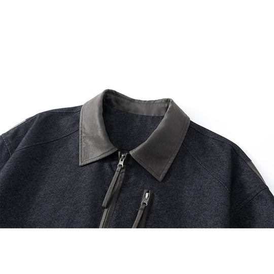Herren Oversize-Übergangsjacke aus Wollmix mit Hemdkragen, Brust‑Zipper & elastischem Saum Nord Taschen