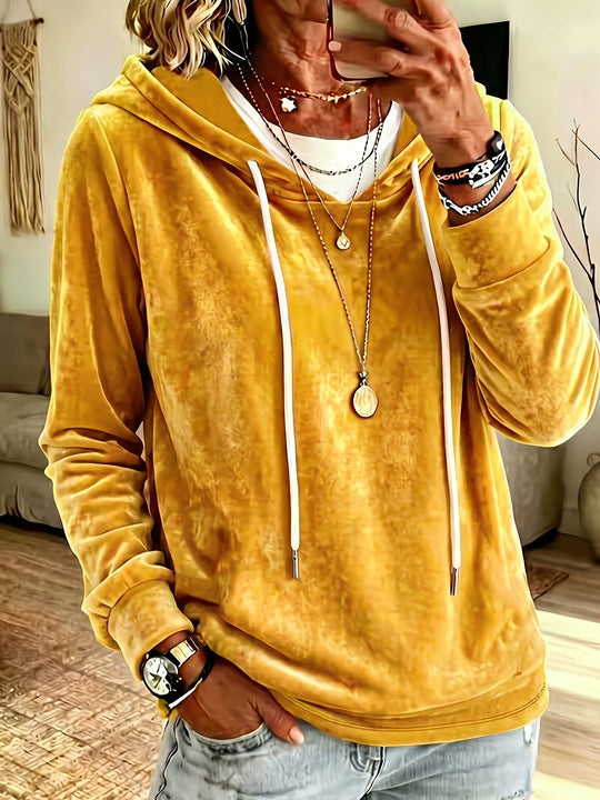 Damen Samt-Kapuzenpullover mit Relaxed-Fit und Kordelzug Nord Taschen