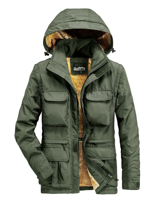 Herren Thermo-Parka mit Teddyfleece-Innenfutter, Kapuze und Multifunktionstaschen Nord Taschen