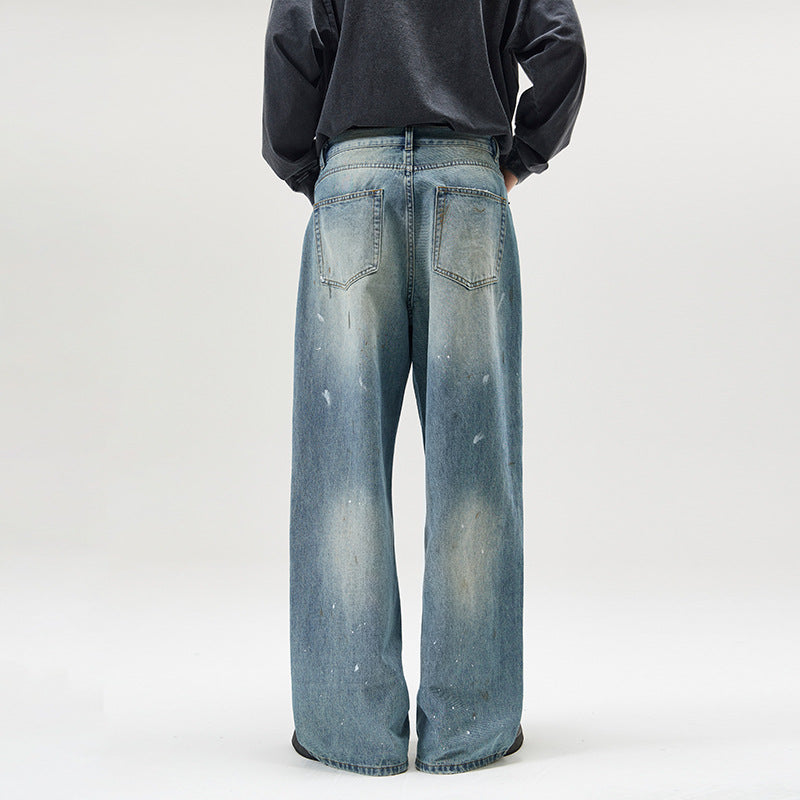 Herren weite Baggy-Jeans mit Paint-Splatter-Effekt und Vintage-Waschung Nord Taschen