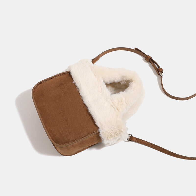 Damen Mini-Tasche mit luxuriösem Kunstfellkragen Nord Taschen